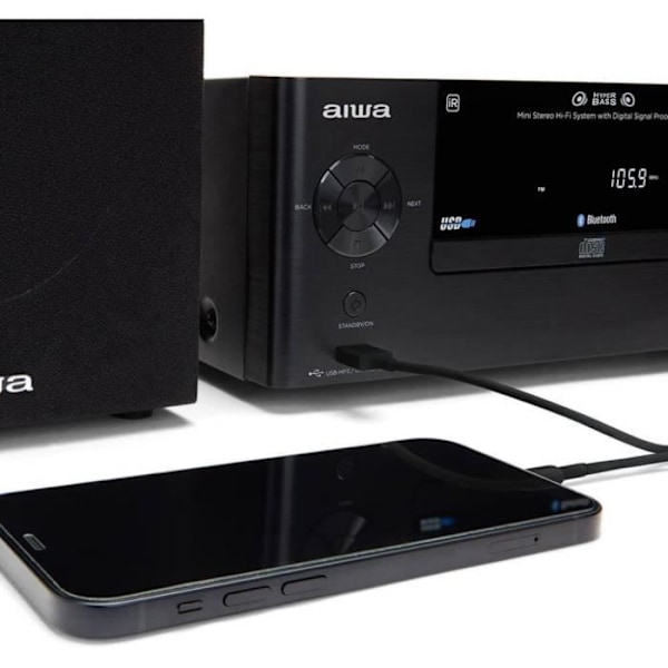 Micro Hi-Fi-system - Aiwa - MSBTU-500 - Bluetooth 5.0 - 50W RMS - CD/MP3-spelare svart