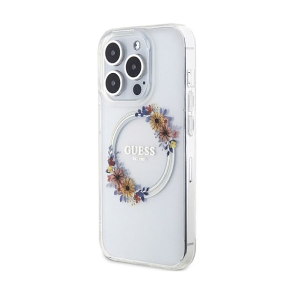 Guess IML Flowers Wreath MagSafe - iPhone 15 Pro-fodral (klar)