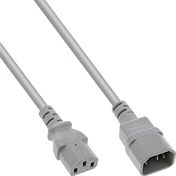 Elledragningskabel - INLINE - 16501A - PVC-kabel 1m - Kontakter C13/C14 - Ideal för apparater med låg värme Grå