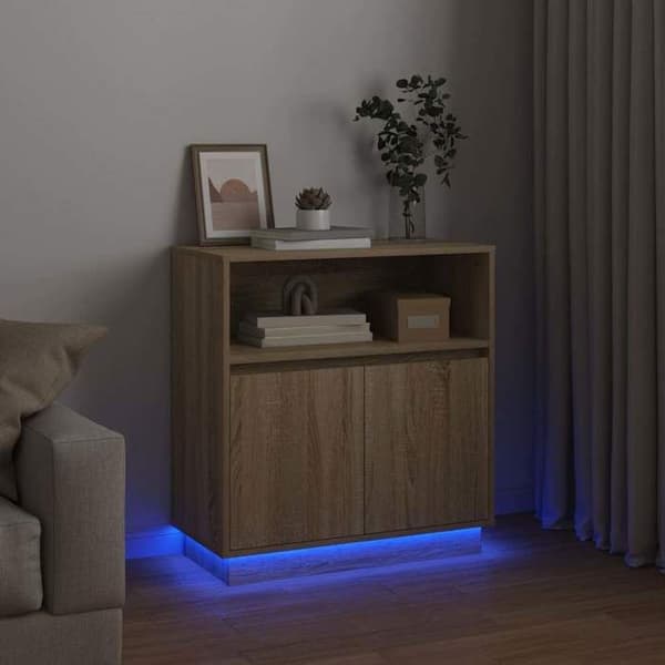 vidaXL Buffé LED Ek Sonoma 71 x 34,5 x 75 cm Ingenjörsträ 869652