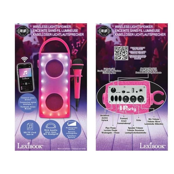 Bluetooth-högtalare med ljus Rosa och mikrofon VIT