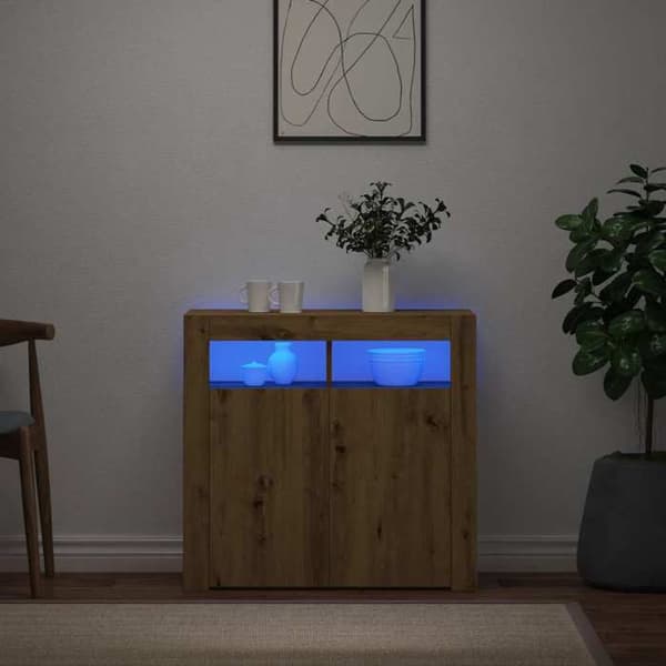 vidaXL Buffé med LED-lampor ek hantverk trä av ingenjör 856362