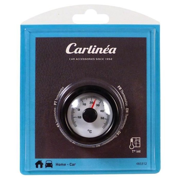 Analog termometer - CARLINEA - Classic - Område -20°C/+60°C - Diameter 48mm - Självhäftande fixering Svart