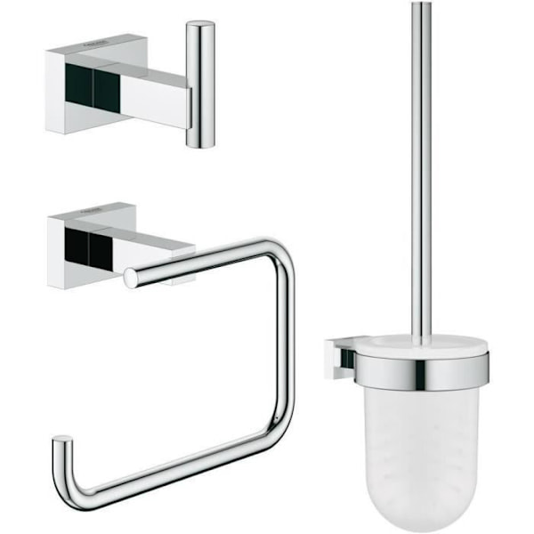 GROHE Essentials Cube 3-i-1 badrumstillbehörsset 40757001 - Väggkrok - Borste - Toalettpappershållare - Krom