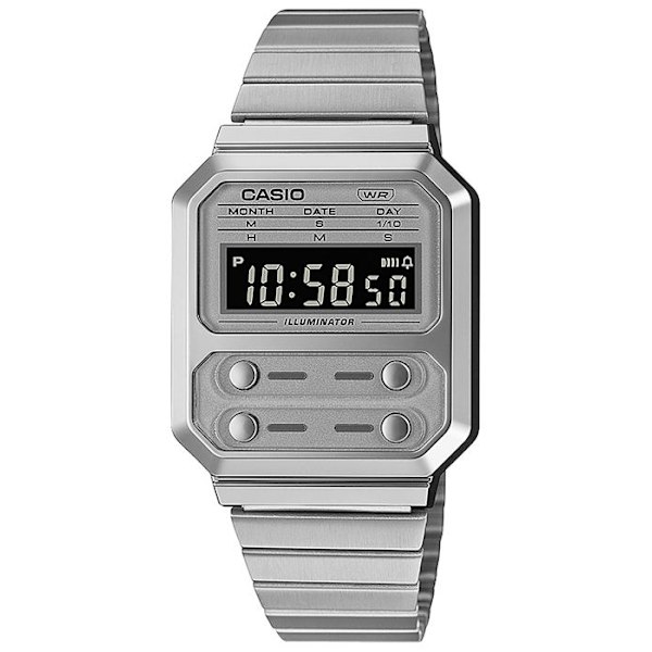Herrklocka - CASIO - A100WE-7BEF - Kvarts - Digital - Silverarmband i rostfritt stål Pengar