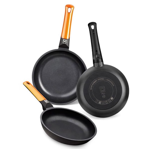 BRA Efficient Orange | Set med 3 Stekpannor 20-24-28 cm, Aluminiumgjutning med Platinum Plus Non-stick beläggning utan PFOA, Kompatibel Naranja