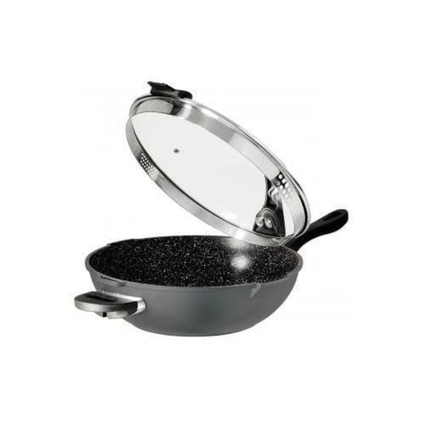 STONELINE® FUTURE Wok 32 cm - med avtagbart handtag - Glassillock - Non-stick beläggning - Grå färg