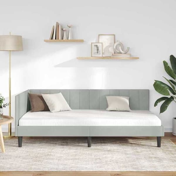 vidaXL Hörnsängram Ljusgrå 100 cm x 200 cm Sammet 42016358