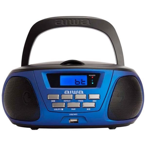 aiwa BBTU-300BL blå bärbar CD-radio med integrerade högtalare med 5 W effekt och LCD-skärm, AM, FM-tuner och CD-spelare,