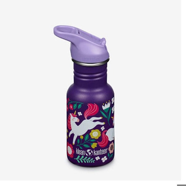 Gourde i rostfritt stål 355 ml sportkork hopparande enhörningar - KLEAN KANTEEN