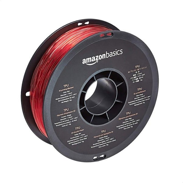 Grundläggande 3D-skrivarkabel - ETPU175R1A - Amazon TPU-filament för 3D-skrivare, 1,75 mm, röd, 1 kg spole