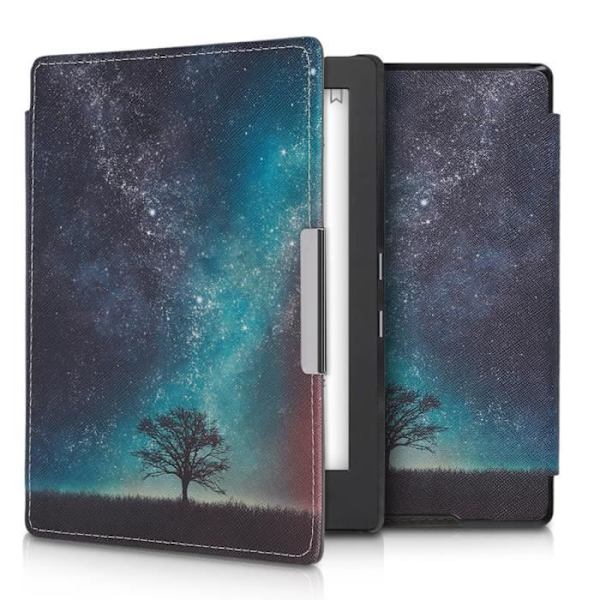 kwmobile eReader Fodral Kompatibel med Kobo Aura H2O Edition 1 - PU Läder Magnetic Flip Cover - Cosmic Tree Blue-Gr