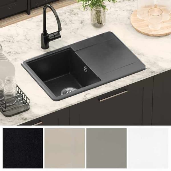 Köksvask i svart granit VIDAXL 670 x 460 mm - modern rektangulär design Svart