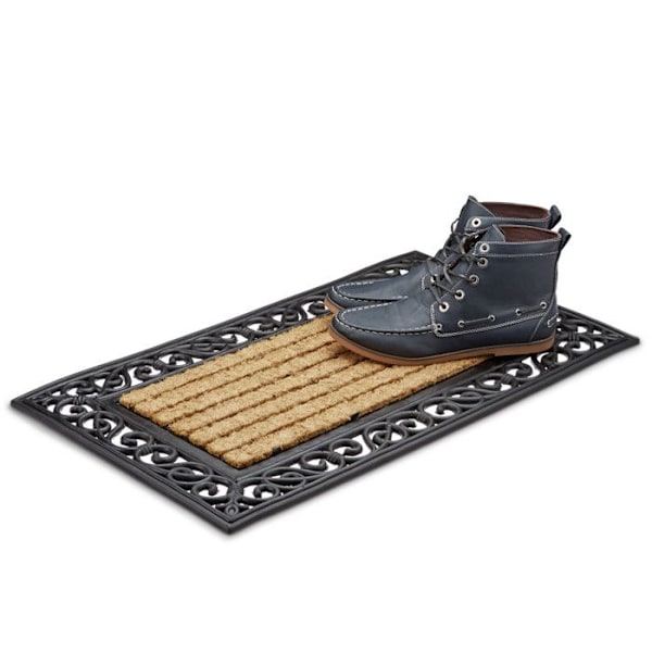 Paillasson - Relaxdays - Randig - Kokosfibrer - Halkskydd - 75x45 cm naturlig/svart
