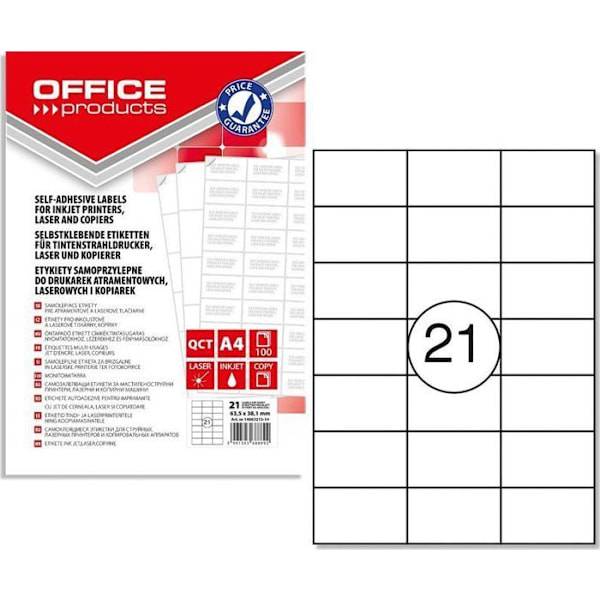 Kontorsprodukter - 14063215-14 - Etiketter för kontorsprodukter A4 63,5x38,1mm vit (100)