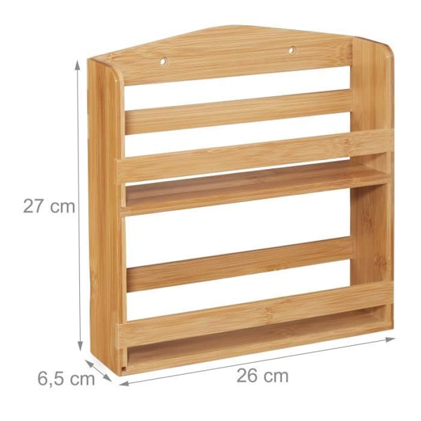 Relaxdays Bamboo kryddställ, 10 glasburkar, Spice display, wall organizer, förvaring, natur