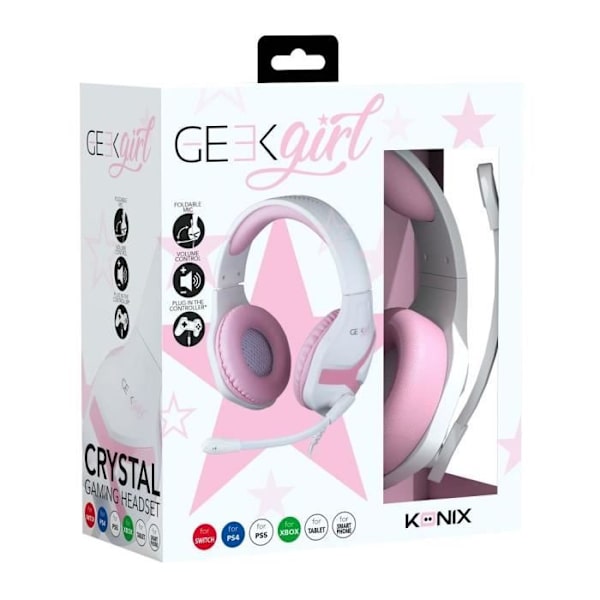Headset - Konix - Kristall - Rosa - 40 mm - Flexibel mikrofon - Trådbunden