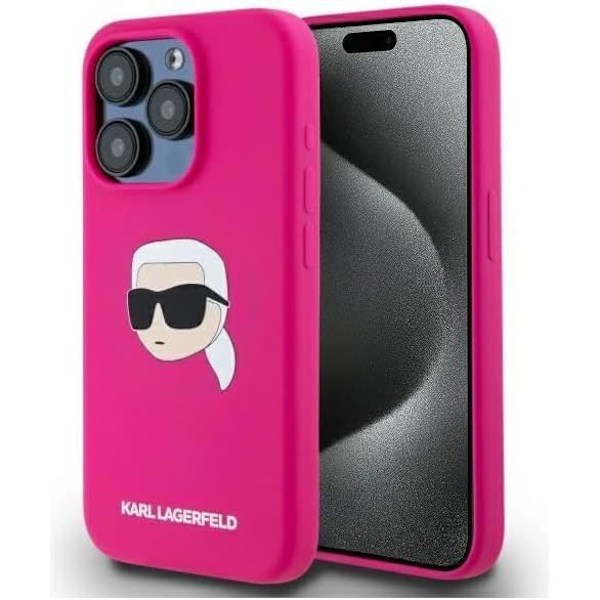 Coque iPhone 15 Pro i silikon Karl Lagerfeld KLHMP15LSKHPPLF fuchsia fuchsia