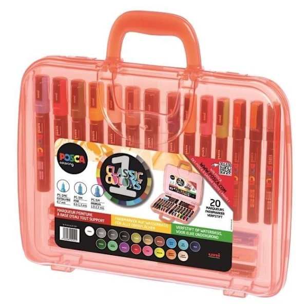 POSCA-markörer - Etui om 20 - Sortiment av 3 spetsstorlekar - Olika färger Flerfärgad