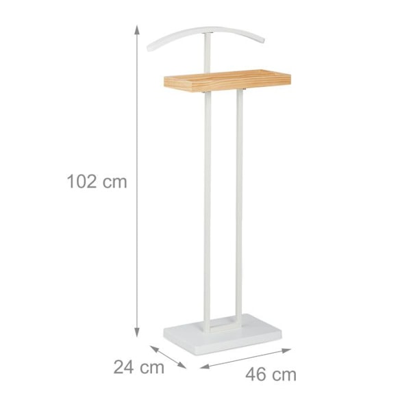 Relaxdays Valet de chambre, Natt, stöd i trä, stående, kostymer utan veck, MDF och metall, HlP 102 x 46 x 24cm, vit vit, ljusbrun