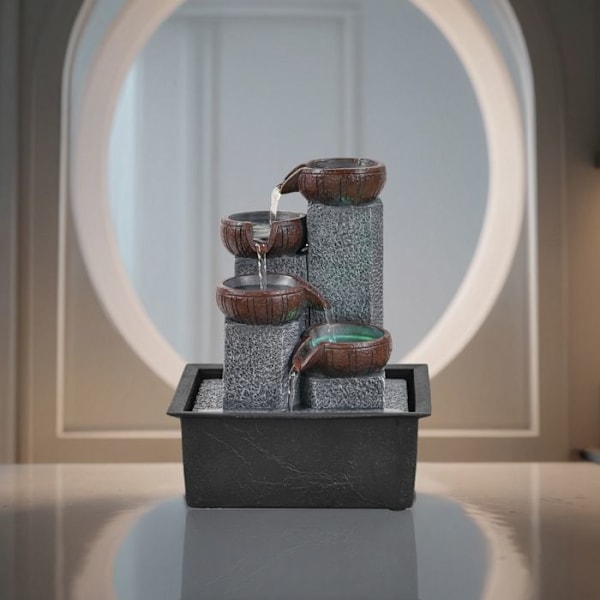 Fontän Kaskad 4 Nivåer Effekta Sten Natur Ljus LED - Elegant Zen Dekor - Bordfontän H 21cm - Bekasi Zen'Light'