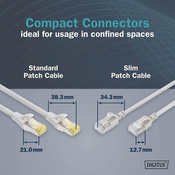 Ethernet-kabel Cat 6A - DIGITUS - 1m - Slim - 10 Gbps - RJ45 - Grå