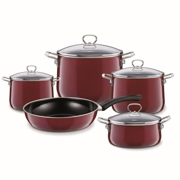 Riess Servisset med glaslock 5 st emalj Nouvelle Rosso extra stark