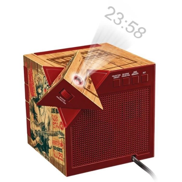 BIGBEN INTERACTIVE Radioklocka Cube Projektor Dekor Rock Wood