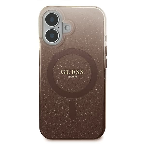 Coque Guess IML Glitter Gradient MagSafe för iPhone 16 Plus - Brun Brun