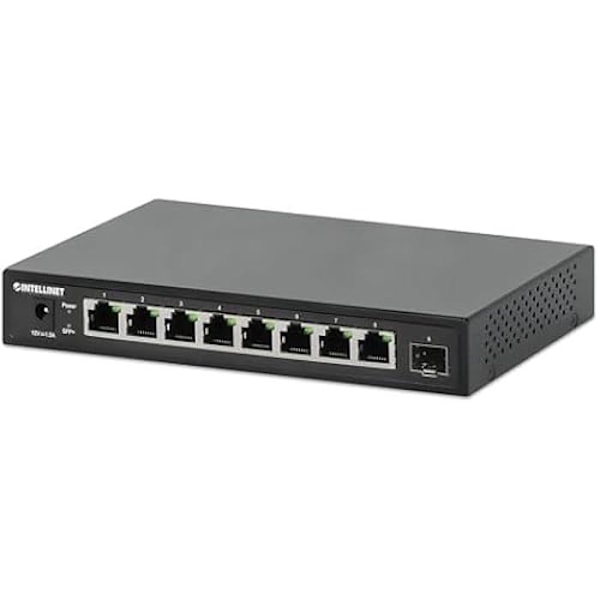 Switch 8 portar 2,5G - INTELLINET - Modell 8xRJ45 1xSFP+ - Automatisk detektering - Bakåtkompatibel - 60 Gbps Svart