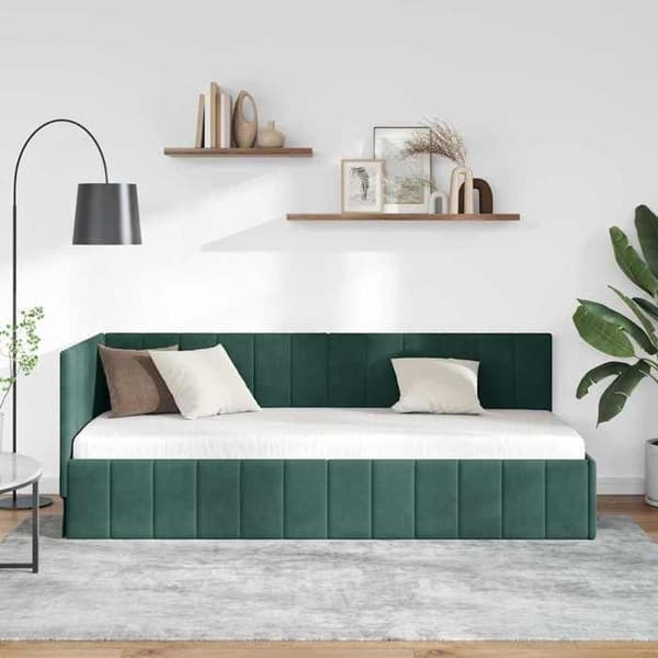 vidaXL Hörnsängram Mörkgrön 80 cm x 200 cm Sammet 42016289