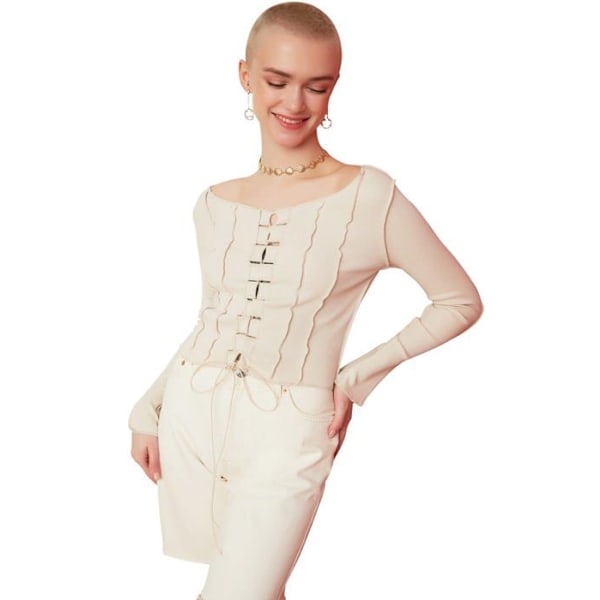 Blus - blus - skjorta Trendyol - TWOAW22BZ0515 - Ecule Shutter Stickad blus för kvinnor Ecru XS