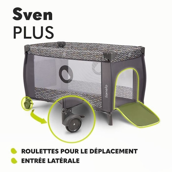 LIONELO Sven Plus - 2in1 Baby Resesäng - Från 0 till 36 månader - Skötbord - Myggnät och tillbehör - Grå Grå