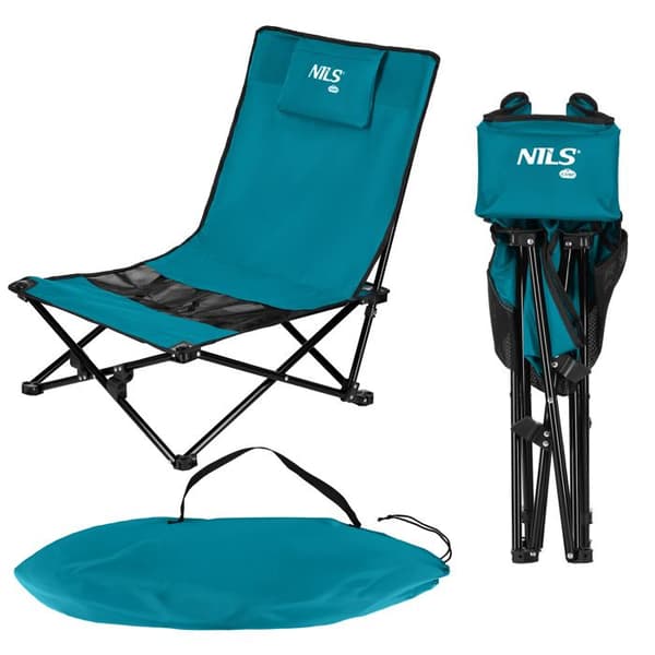 Strandstol - NILS CAMP - NC3306 - Blå svart - Robust stål - Polyester 600D - Utrullade mått 55x55x68 cm
