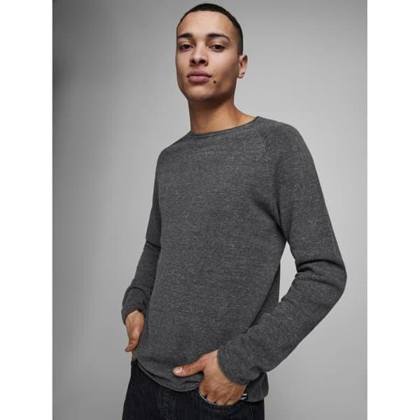 Jack & Jones Hill Knit Crew Herrtröja - Grå - Stickad bomullströja Grå M
