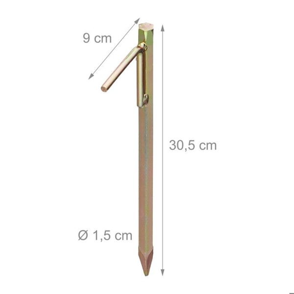 Relaxdays XL markpinnar, set om 4, galvaniserat stål, tältpinnar, presenning, lusthus, 30,5 cm hög, guld gyllene