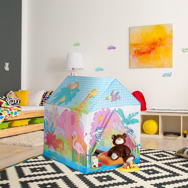 Relaxdays Jungle Lektält för barn, Safari barntält, Djur, Färgglatt 3 år Tyg HxBxD: 102 x 72 x 95 cm, Färgad Färgad
