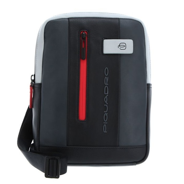 Axelväska med band - PIQUADRO - Urban Crossbody Bag - Läder - Grå/Svart - 21x27x7 cm grå, svart, röd