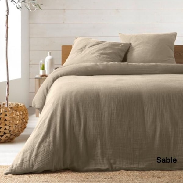 Bäddset 240 x 220 cm dubbelt gasväv bomull vanlig 57 trådar Angelia Sand Sand