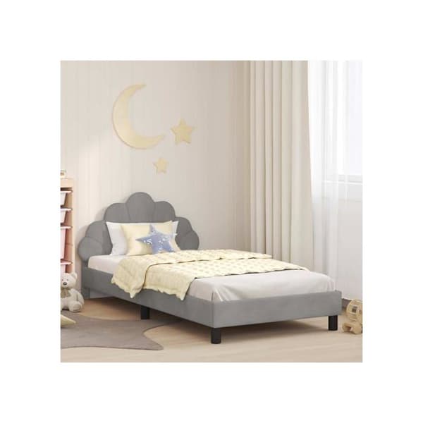 Modernt barnrumssängram - vidaXL - Ljusgrå - Sammet - Ingenjörsträ - 90x208x80 cm - Smal säng 80x200 cm Ljusgrått