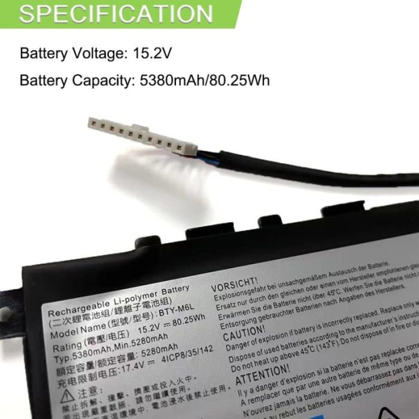 Xitaian 15,2V 80,25Wh 5380mAh BTY-M6L Ersättningsbatteri för MSI GS65 8RF, GS65, MSI PS42 8RB, PS63, PS63 8RC, MS-16Q3