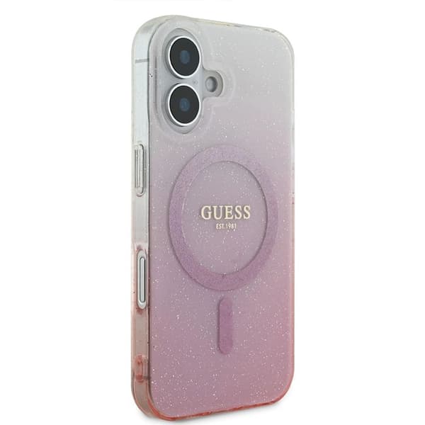 Coque Guess IML Glitter Gradient MagSafe för iPhone 16 - Rosa Rosa