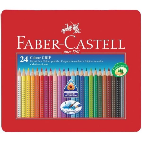 Färgpennor - FABER-CASTELL - Colour Grip - 24 stycken - Assorterande färger - Tvättbara Blandade färger