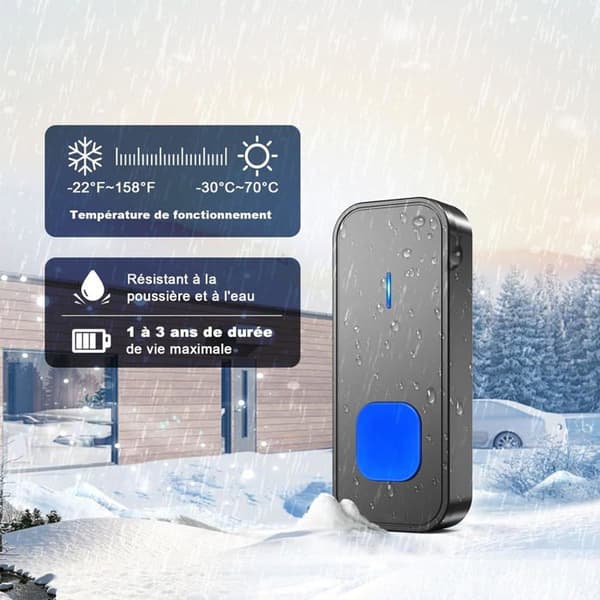 Trådlös dörrklocka SURFOU 400M Vattentät Elektronisk med Pluggable LED Blå