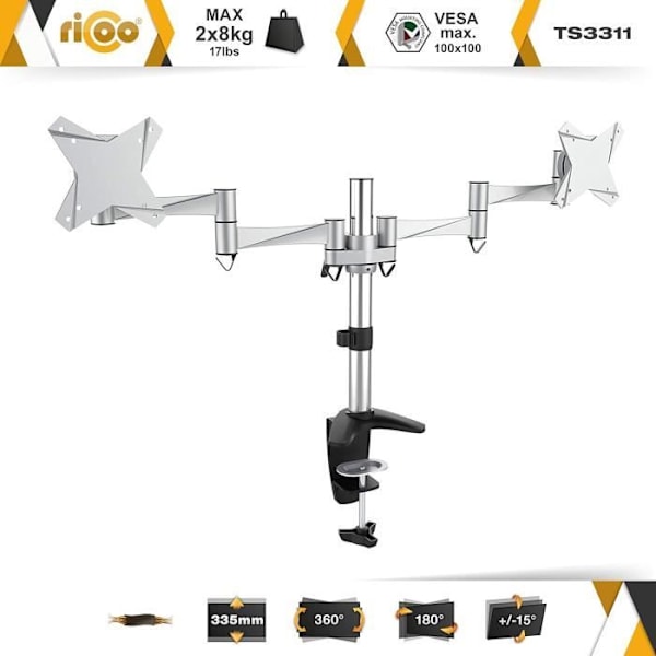 Stöd PC 2 Skärmar TS3311 Vridbar Lutande Ledad Arm Skärm Monitor 13-26 33-66cm Bordsfäste VESA RICOO