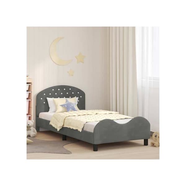 Modern sängram för barn - vidaXL - Mörkgrå - Sammet - 208x94x85 cm - 90x200 cm - Ingenjörsträ Mörkgrå