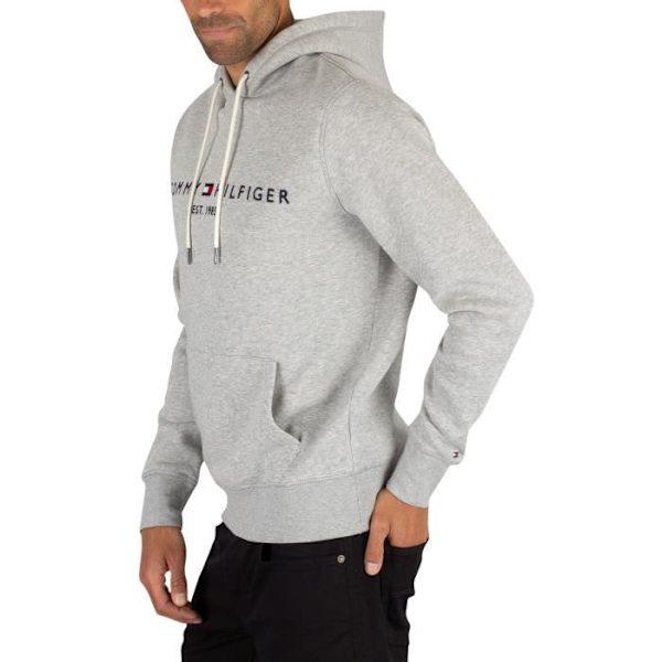 Huvtröja - Tommy Hilfiger - Grå - Broderad logotyp - Långärmad - Öppen ficka Grå jag