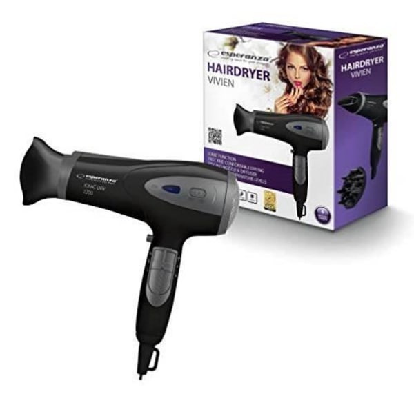 Hårtork - ESPERANZA - ebh005 K - 2200 W - Ionteknologi - Diffuser - Svart Svart