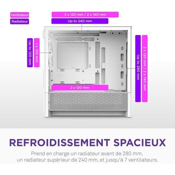 Mellanstor mikro-ATX chassi - NZXT - CC-H31FW-01 - H3 Flow - Vit - Framstående luftflöde - Stöd för stor GPU