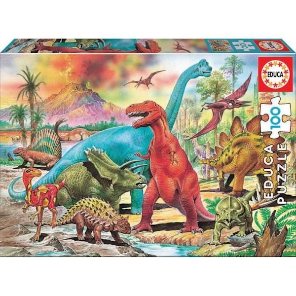 Educa Puzzle - 100 dinosaurier - För barn från 7 år - 100 bitar - Inredning